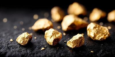 Closeup Golden Nuggets on Dark Surface Luxury Gold Texture Image photo