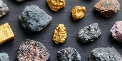 Gold Nugget and Rocks Collection Dark Background photo