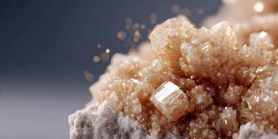 Golden Brown Crystal Cluster Macro Photography Mineral Specimen photo