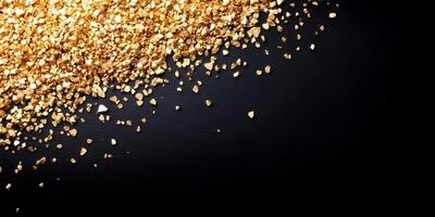 Gold Flakes on Black Background Luxury Texture Image photo