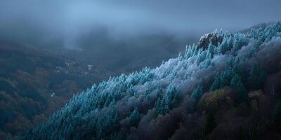 Misty Mountain Forest Winter Landscape Frosty Trees photo