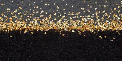 Black Background with Gold Glitter Texture Festive Sparkle Design photo