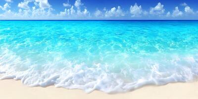 Turquoise Ocean Waves Crashing on White Sandy Beach Summer Vacation Background photo