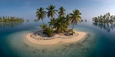 Tropical Island ParadisePalm TreesOceanClear WaterSandy BeachScenic ViewAerial Drone Shot photo