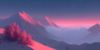 Pink Desert Mountain Landscape Sunset Scenery photo