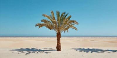 Single Palm Tree on Sandy Beach Minimalist Summer Vacation Scene photo
