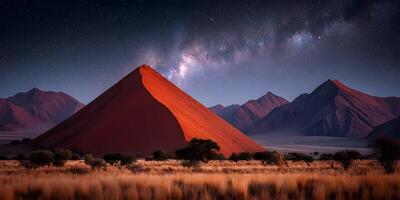 Red Dune under Milky Way Galaxy Night Sky Namib Desert Landscape photo