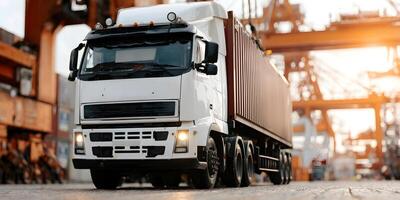 White Semi Truck Cargo Container Shipping Port Logistics photo