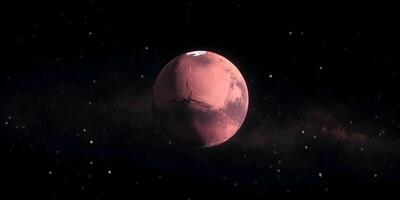 Red Planet Mars in Space Detailed Surface Texture Dark Background photo