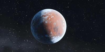 Red Planet Mars Space Object with Polar Ice Caps Detailed Surface Texture 3D Render photo
