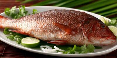 Roasted Red Snapper with Lime and Cilantro Garnish photo