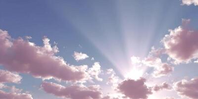 Pink Clouds Sun Rays Sky Background Image photo