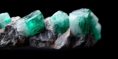 Emerald Crystals in Grey Rock Specimen Closeup Photography photo
