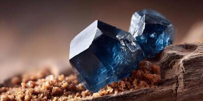 Blue Crystals on Brown Surface Closeup Photography Gemstones Mineral Specimens photo