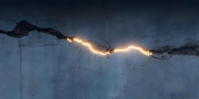 Glowing Crack in Dark Concrete Wall Background photo