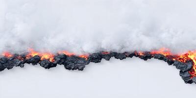 Lava Flow with Smoke and White Background Fiery Volcanic Eruption Hot Magma photo