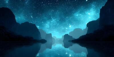 Night Sky over Calm Lake Surrounded by Mountains Starry Sky Reflection Peaceful Nature Scene photo