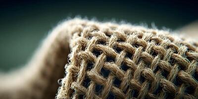 Closeup Detailed Beige Fabric Texture Woven Twill Mesh Pattern photo
