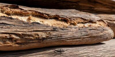 Rustic Bread Loaf in Old Wood Texture Background photo