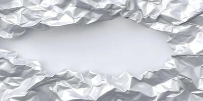 Silver Crumpled Foil Frame Background Shiny Texture Empty Space photo