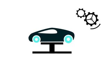 Stylized of a car on a lift with gears, symbolizing automotive repair, workshop service, or technical maintenance procedures video