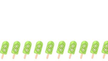 Series of kiwi popsicles standing in a clean line over a white background, creating a neat and vibrant visual of tropical frozen delights video