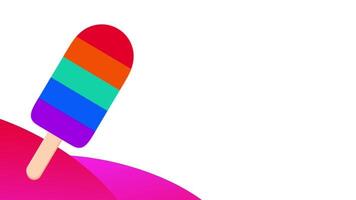Colorful rainbow popsicle on white and pink background showcasing a vibrant pop art style with playful and bright energy perfect for summer video