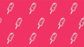 Strawberry popsicles arranged over a vibrant pink background, emphasizing fruity joy, fun repetition, and a pop-style frozen snack design aesthetic video