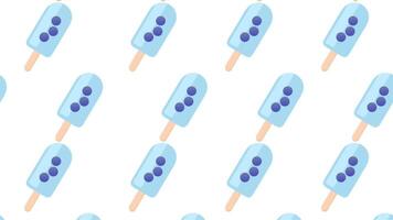 Repeated pattern of blueberry popsicles on a light background, creating a visually tasty and refreshing design focused on frozen dessert motifs video
