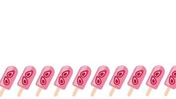 Strawberry popsicles lined in rows against a white backdrop, offering a playful and delicious frozen treat design with balance and clarity video