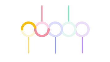 Linked circles in a horizontal diagram format with vertical lines, depicting network relationships, system integration, or communication paths video