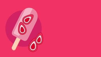 Red popsicle with strawberry slices on a vibrant pink background, evoking a fruity, fresh, and fun summer treat concept design video