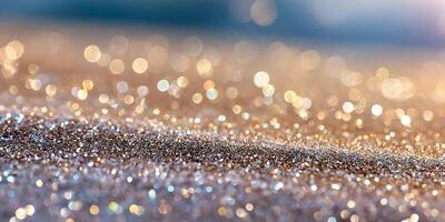 Glittery Gold and Silver Sparkling Texture Background Bokeh Lights photo