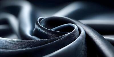 Closeup Dark Gray Silk Fabric Texture Swirling Drapes Luxurious Soft Material Background photo