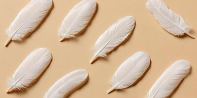 Beige Background White Feathers Pattern Soft Texture Minimalist Design photo