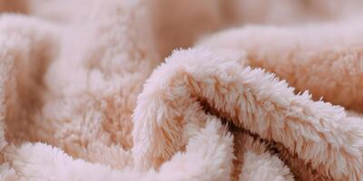 Closeup Soft Plush Fleece Fabric Texture Light Peach Color photo
