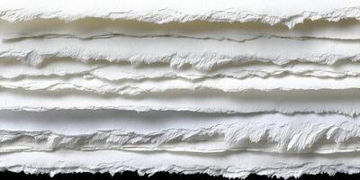 Stack of Textured Handmade White Paper Sheets Rough Edges Closeup Detail photo