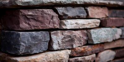 Closeup Rustic Brown Gray Multicolored Stone Wall Texture photo