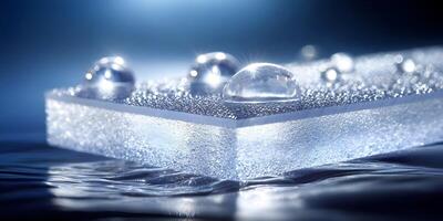 Crystal Clear Glass Block with Water Droplets Closeup Photography photo