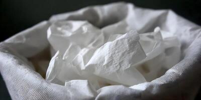 Closeup of Crumpled White Tissues in White Fabric Container photo