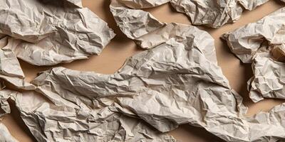 Brown Crumpled Paper Texture Background Greyish Beige Creased Kraft Paper Sheet photo