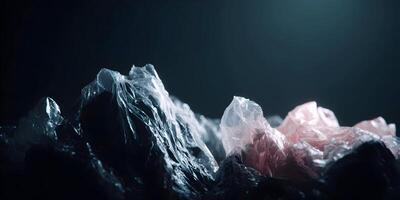 Crumpled Plastic Bag Texture Dark Background Abstract Mountains photo
