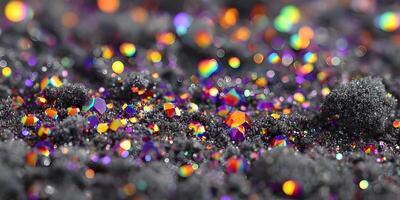 Rainbow Crystals on Dark Surface Sparkling Glitter Texture photo
