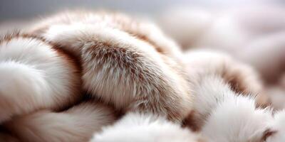 Closeup Light Brown and White Fur Texture Soft Fluffy Animal Fur Background photo