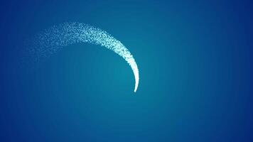 Magical White Sparkle Particle Trail Animation on Blue Gradient Background with Smooth Comet Curve and Elegant Motion Loop video