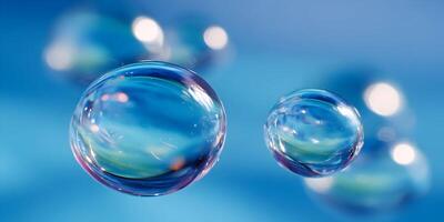 Abstract Blue Bubbles Background Image Two Transparent Spheres Floating in Blue Water Closeup Macro Photography photo