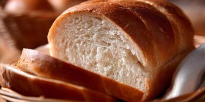 Sliced Loaf of Crusty Bread Closeup Bakery Food Photography photo