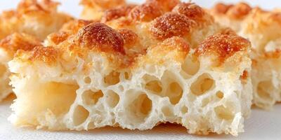 Closeup of Crispy Golden Brown Pizza Bread with Airy Holes photo