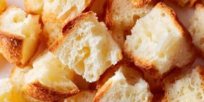 Closeup of Crunchy Bread Croutons Food Texture Image photo