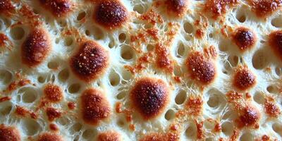 Closeup Image of Crusty Bread with Air Bubbles and Browned Surface photo